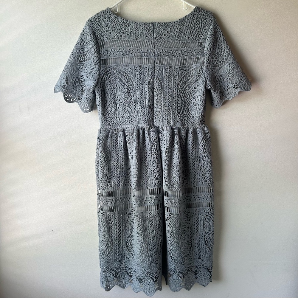 Stevie Hender Modest Midi Dress Lace Crochet Short Sleeve Light Blue L - Picture 7 of 9